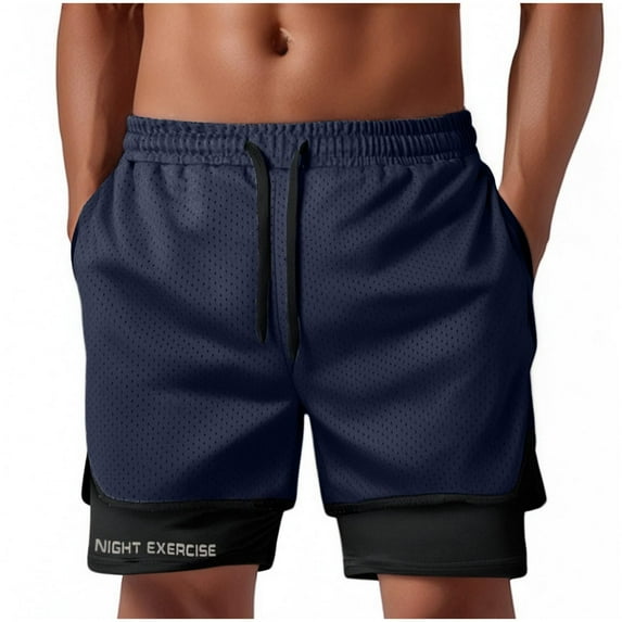 FRSASU Men's Sport Shorts Loose Mesh Breathable Short Casual Shorts Athletic Jogger Pocket Sportswear Short Dark Blue