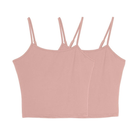 FRSASU 2PC Womens Camisole Sleeveless Round Neck Solid Spaghetti Strap Tank Tops Basic Shirt Pink S(S)