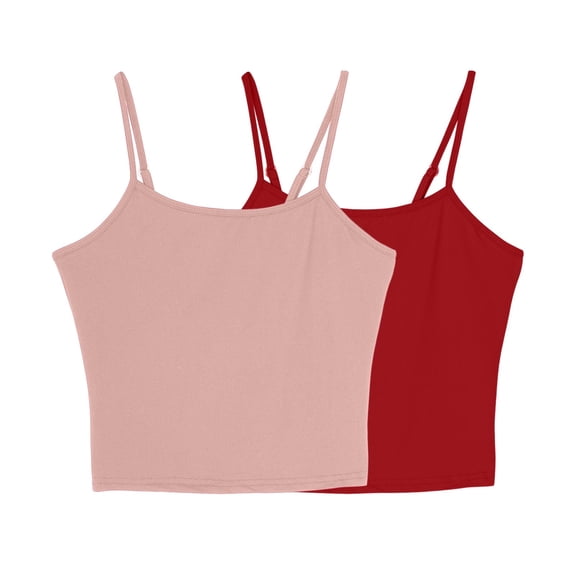 FRSASU 2PC Womens Camisole Sleeveless Round Neck Solid Spaghetti Strap Tank Tops Basic Shirt Pink XXL(XXL)