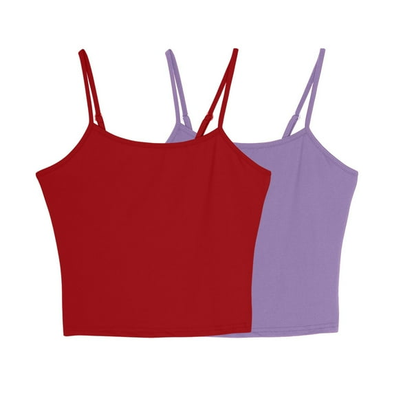 FRSASU 2PC Womens Camisole Sleeveless Round Neck Solid Spaghetti Strap Tank Tops Basic Shirt Purple XXL(XXL)