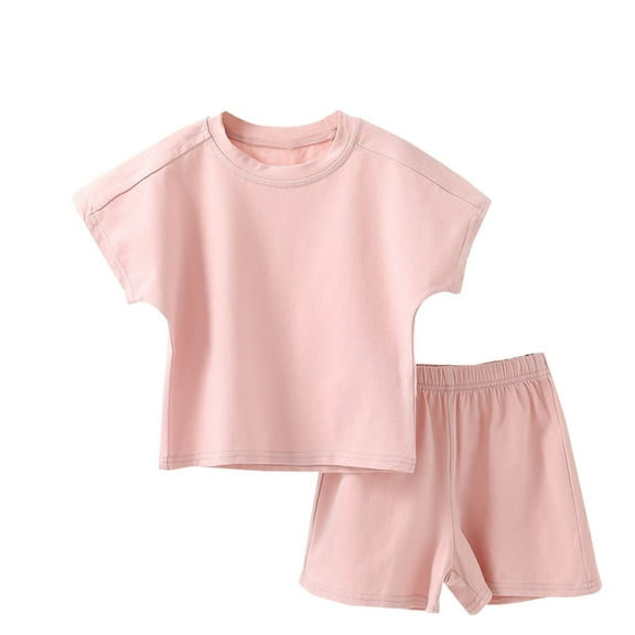 FRSASU 2PCS Summer Toddler Baby Boy Girl Clothes Set Unisex Waffle Solid Short Sleeve Tops Pocket Drawstring Shorts Outfits Pink 8 Years