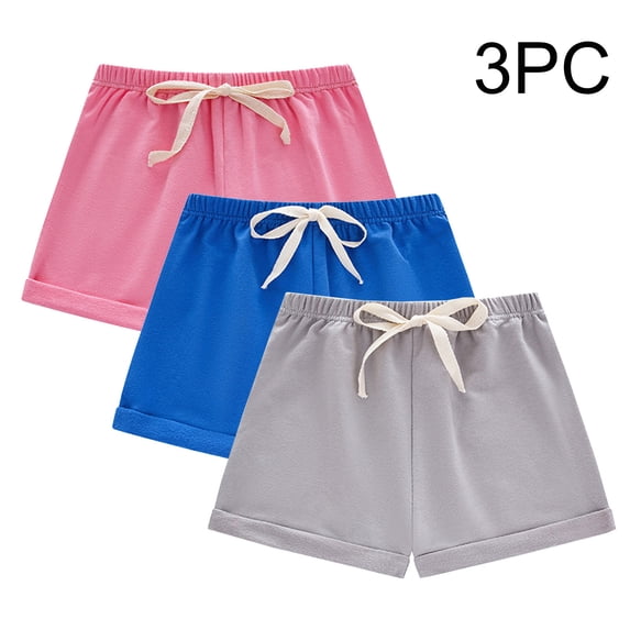 FRSASU 3 Pack Boys Cotton Bermuda Shorts Summer Casual Elastic Waist Drawstring Pull On Solid Toddler Shorts Pink-E