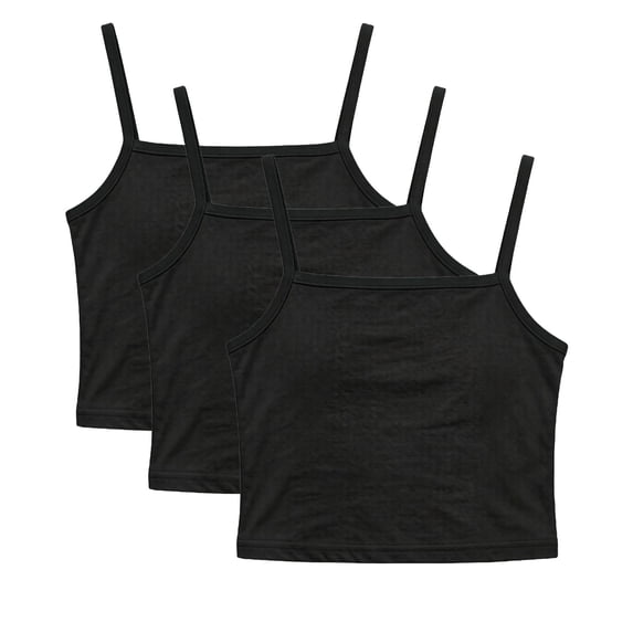 FRSASU 3 Pack Girls Cropped Camisole Tops Spaghetti Strap Stretchy Tank Top Summer Fashion Sleeveless Basic Cami Shirts Black-A