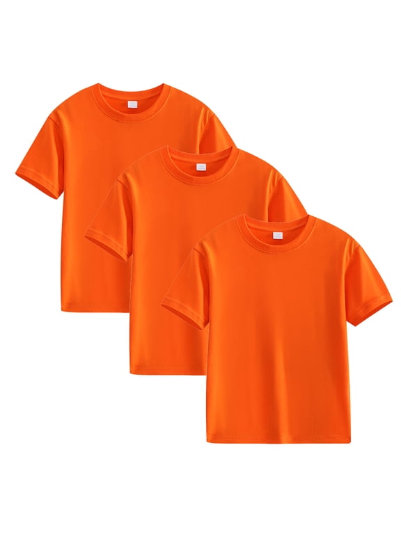3 Pack Toddlers Girls Cotton Short-Sleeve T-Shirt Summer Toddlers Girls Solid T-Shirt with Round Neck Orange 5 Years