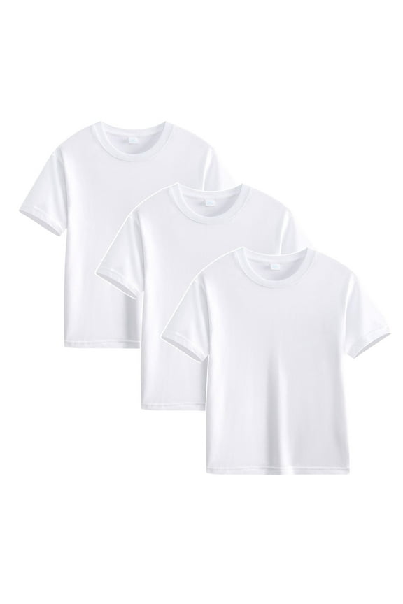 3 Pack Toddlers Girls Cotton Short-Sleeve T-Shirt Summer Toddlers Girls Solid T-Shirt with Round Neck White 4 Years