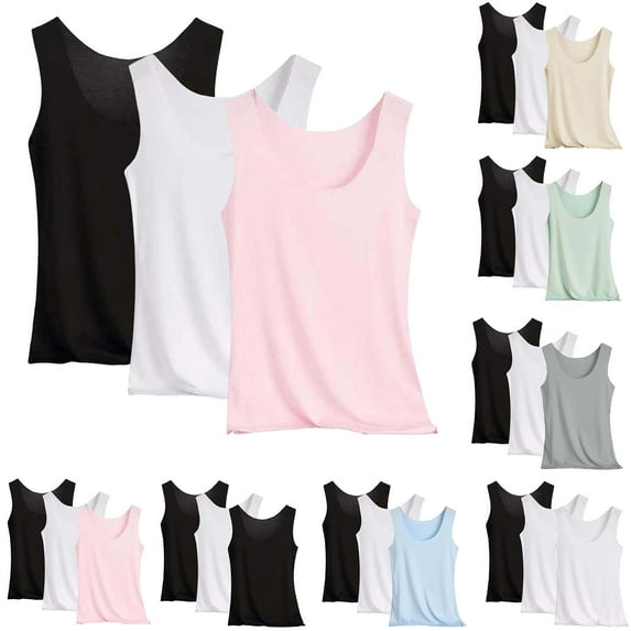 FRSASU 3PC Basic Tank Tops for Women Sleeveless Pajama Loungewear Casual Pajama White