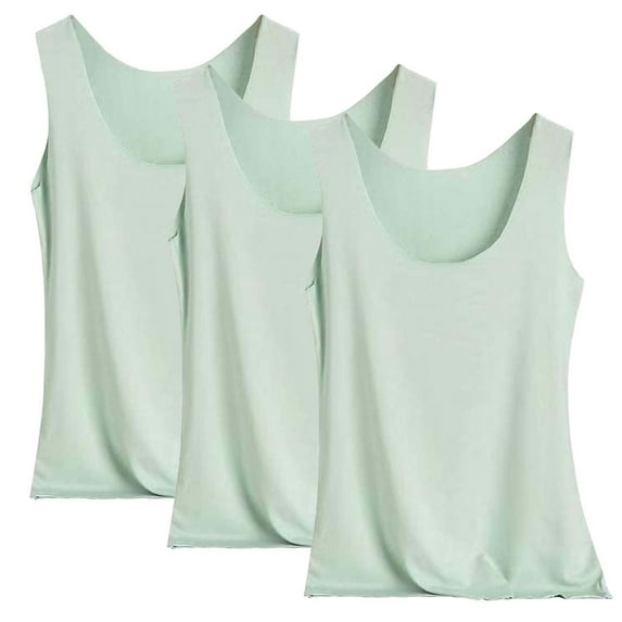 FRSASU 3PC Basic Tank Tops for Women Sleeveless U Neck Pajama Loungewear Casual Pajama Green
