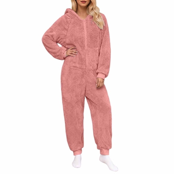FRSASU Adult Onesie Pajamas for Women, Fleece Womens Onesie Pajamas, Fuzzy Pajama Onesies for Women, Teens Pajamas Pink