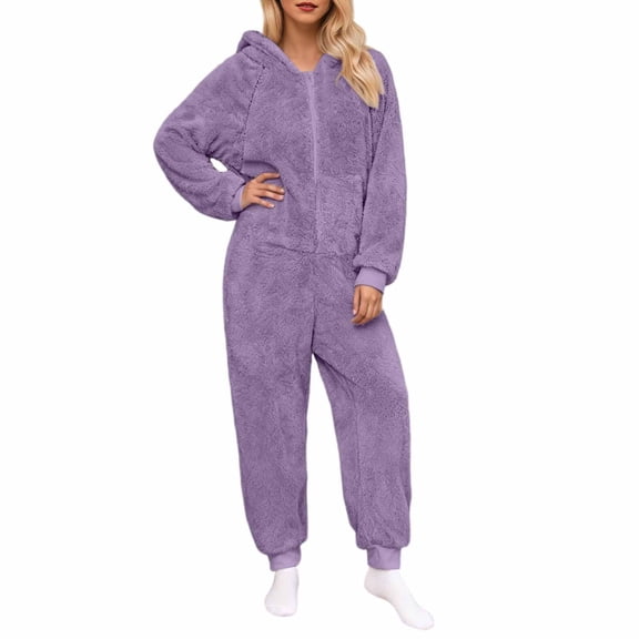 FRSASU Adult Onesie Pajamas for Women, Fleece Womens Onesie Pajamas, Fuzzy Pajama Onesies for Women, Teens Pajamas Purple