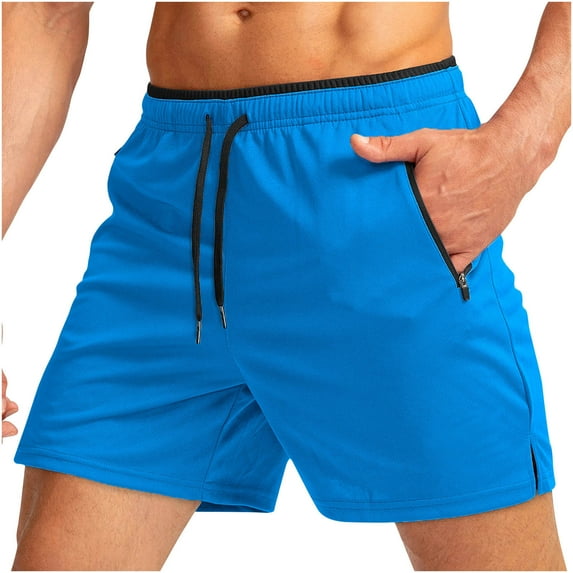 FRSASU Athletic Basketball Mens Beach Shorts with Zipper Pockets - Lightweight Breathable Gym Workout Running Shorts for Men Sky Blue