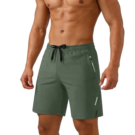 FRSASU Athletic Running Shorts for Men Quick Dry Lightweight Sports Gym Hiking Workout Shorts with Zip Pockets Army Green