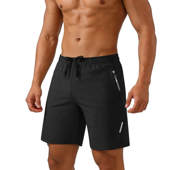 FRSASU Athletic Running Shorts for Men Quick Dry Lightweight Sports Gym Hiking Workout Shorts with Zip Pockets Black