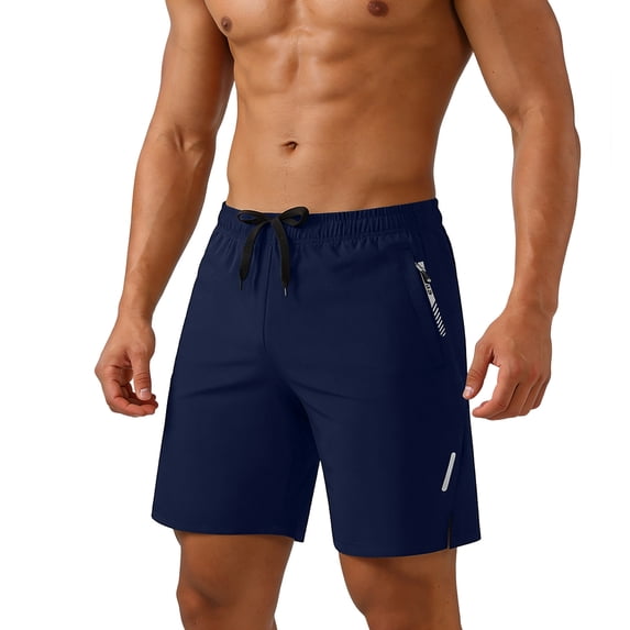 FRSASU Athletic Running Shorts for Men Quick Dry Lightweight Sports Gym Hiking Workout Shorts with Zip Pockets Dark Blue