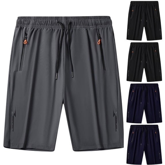 FRSASU Athletic Shorts Ice Silk Quick Drying Stretch Shorts for Men Summer Workout Gym with Zipper Pockets Gray