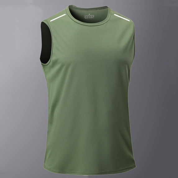 FRSASU Athletic Tank Tops for Men Basketball Crewneck Sleeveless Tank Top Basic Workout Stretchy Quick Dry Beach Tees Army Green