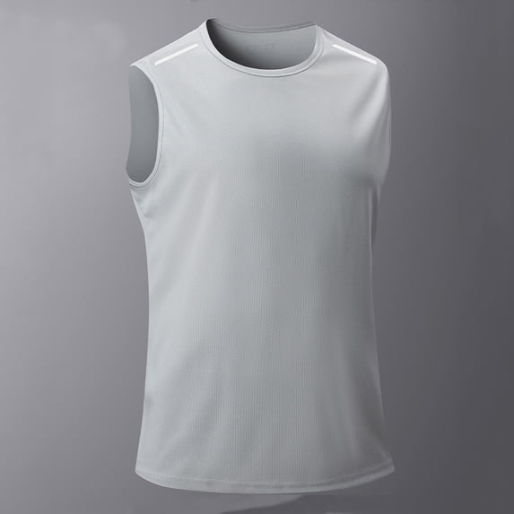 FRSASU Athletic Tank Tops for Men Basketball Crewneck Sleeveless Tank Top Basic Workout Stretchy Quick Dry Beach Tees Gray