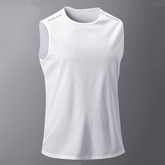 FRSASU Athletic Tank Tops for Men Basketball Crewneck Sleeveless Tank Top Basic Workout Stretchy Quick Dry Beach Tees White