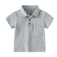 thumbnail image 1 of FRSASU Baby Boy Clothes Clearance Fashion Boys' Casual Short Sleeve Tops Turndown Collar Botton Solid Short Pants Sets Gray 3 Years, 1 of 8