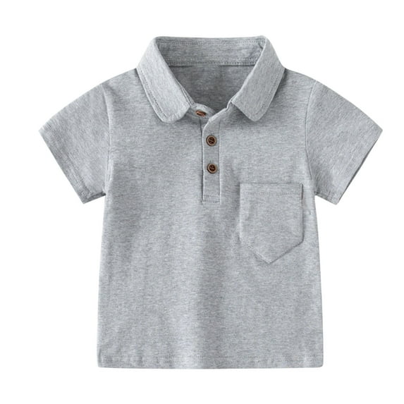 FRSASU Baby Boy Clothes Fashion Boys' Casual Short Sleeve Tops Turndown Collar Botton Solid Short Pants Sets Gray 6 Years
