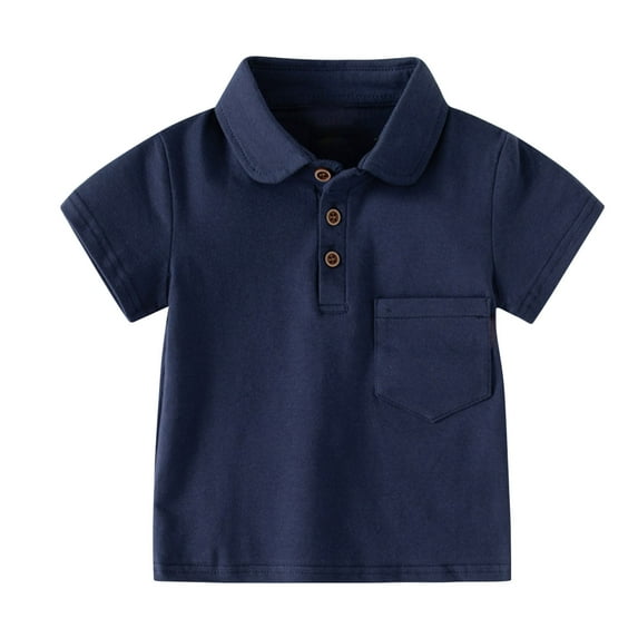 FRSASU Baby Boy Clothes Fashion Boys' Casual Short Sleeve Tops Turndown Collar Botton Solid Short Pants Sets Navy 7 Years