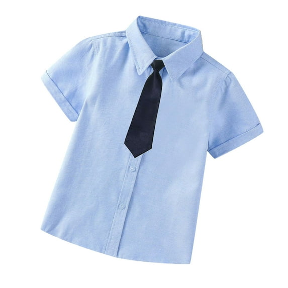 FRSASU Baby Boy Clothes Toddler Boys Fashion Short Sleeve Blouse Solid Color Gentleman's School Uniform Shirt Tie Suit