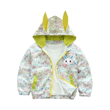 FRSASU Baby Girls Hooded Jacket Floral Pattern Coat Rabbit Style Windbreaker for Spring/Autumn Baby Clothing Clearance
