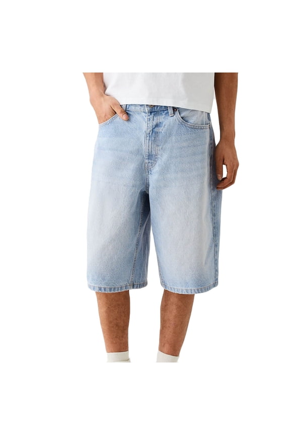 Baggy Jeans Shorts for Men Casual Loose Fit Wide Leg Denim Jorts Vintage Hip Hop Skateboard Long Jorts Male Streetwear Light Blue