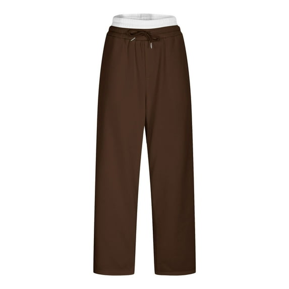 FRSASU Baggy Pants Unisex Streetwear Fashion Drawstring Elastic Fake Waist Double Layer Double Sweatpants with Pocket Brown XL(XL)