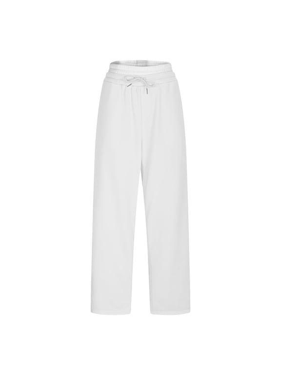 Baggy Pants Unisex Streetwear Fashion Drawstring Elastic Fake Waist Double Layer Double Sweatpants with Pocket White S(S)