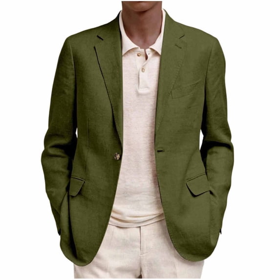 FRSASU Blazer Jacket for Men Casual One Button Lightweight Sport Coats for Summer Beach Wedding Groom Prom Suit Jackets Army Green