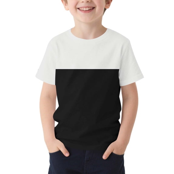 FRSASU Boy's Colorblock Short Sleeve T-Shirts Kids Summer Crewneck Casual Tops Tees 5-14 Years Black