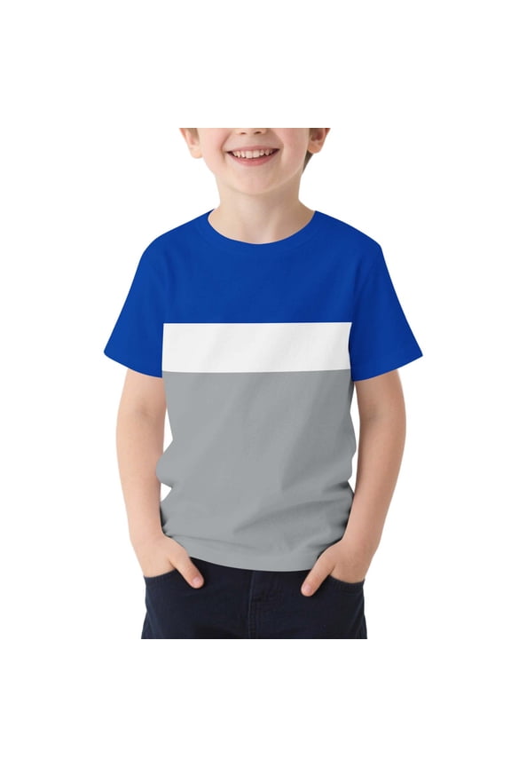 Boy's Colorblock Short Sleeve T-Shirts Kids Summer Crewneck Casual Tops Tees 5-14 Years Blue-A
