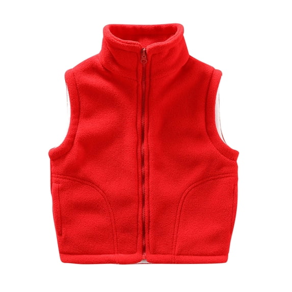 FRSASU Boys Girls Polar Fleece Vest Jacket Warm Sleeveless Jacket Vest Lightweight Full Zip Outerwear Vests Winter Vests Red