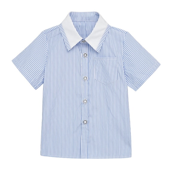 FRSASU Boys' & Girls Short Sleeve Button Down Oxford Shirts,Kids Summer Uniform Dress Shirt Tops Blue