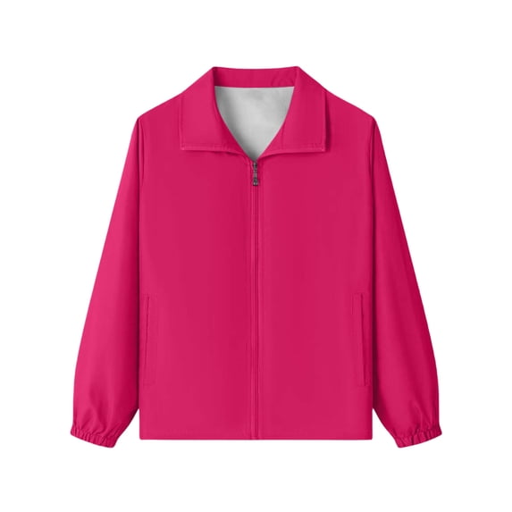 FRSASU Boys Girls Waterproof Rain Jacket No Hood Lightweight Soft Lining Kids Windbreaker School Exercise Coat with Pockets Hot Pink