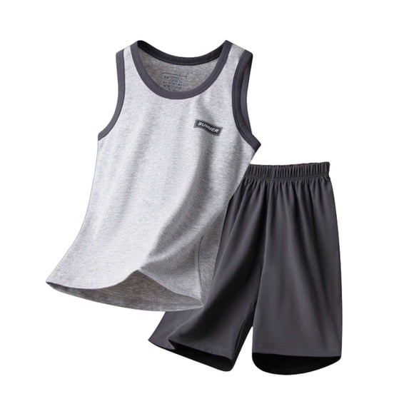 FRSASU Boys Sleeve Tank Top and Shorts Set 2 Piece Sports Athletic School Outfits Summer Casual Breathable Youth Clothes Set Gray