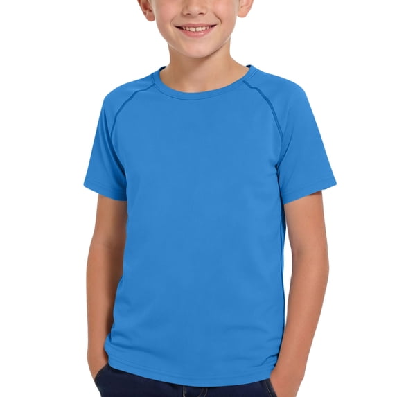 FRSASU Boys Solid Athletic Compression Short Sleeve Crew Neck T-Shirts Kids Quick Dry Soft Breathable Sport Tee Blue-A