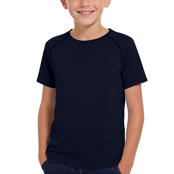 FRSASU Boys Solid Athletic Compression Short Sleeve Crew Neck T-Shirts Kids Quick Dry Soft Breathable Sport Tee Navy-A