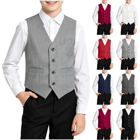 FRSASU Boys Suit Vest formal Wedding Waistcoat Sleeveless Kids Dress Jacket for 5-15 Years White