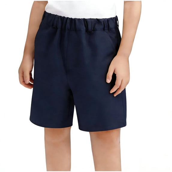 FRSASU Boys Texture Shorts Elastic Waist Pull On Ruched Casual Solid Color Summer Comfort Loose Crop Pants with Pockets Navy