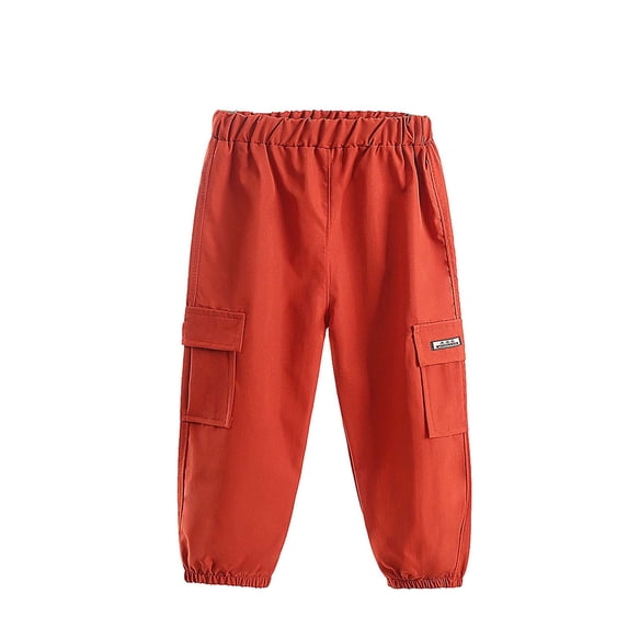 FRSASU Boys Trousers Cargo Pants Solid Color Length Pants Elastic Cuffs Pants Red 2-3 Years