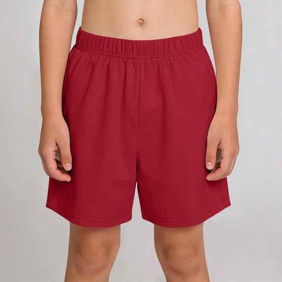 FRSASU Boys Versatile Solid Running Shorts, Loose Fit Elastic Waist Summer Athletic Shorts with Pockets Red