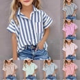 thumbnail image 1 of FRSASU Button Down Shirt Girls Cotton Short Sleeve Blouses Collared Casual Summer Beach Striped Short Sleeve Tops Red-A, 1 of 7