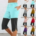 thumbnail image 1 of FRSASU Capri Pants for Women Summer Color Block Casual Elastic Waist Drawstring Split Stretchy Yoga Leggings Cparis with Pockets White, 1 of 7