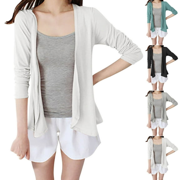 FRSASU Cardigans for Women Solid Thin Style Loose Casual Long Sleeved Breathable Cardigans Elastic Jacket White XL(XL)