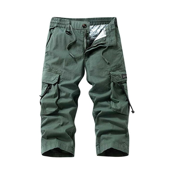 FRSASU Cargo Capri Pant for Men Stretch Cargo Shorts Casual Drawstring Classic Summer Short with Multi Pockets Army Green L