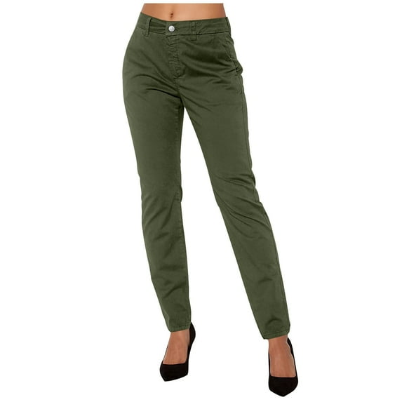 FRSASU Cargo Pants Women Solid High Waist Wide Leg Casual Pants with Pockets Stretchy Baggy Trousers Army Green