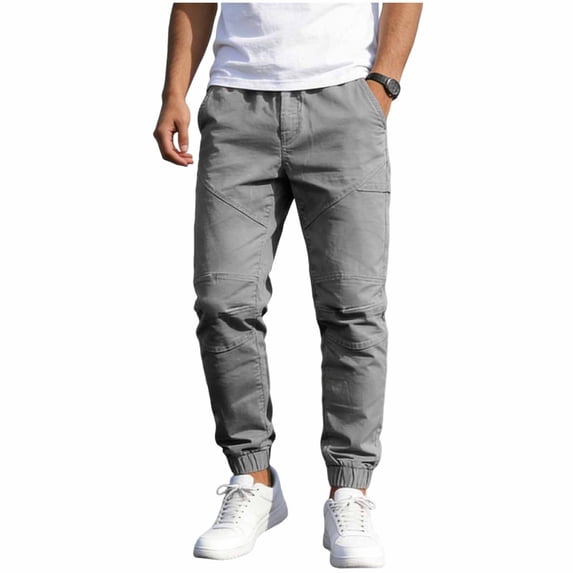FRSASU Cargo Pants for Men Baggy Big and Tall Drawstring Sweatpants Casual Hiking Jogger Athletic Straight Pant with Pocket Gray