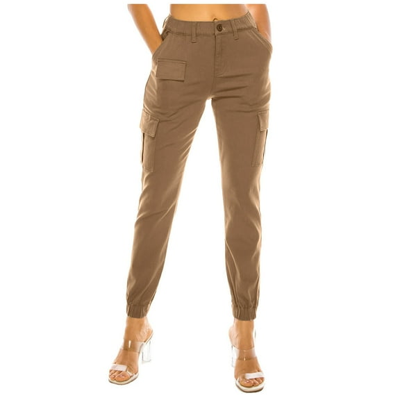 FRSASU Cargo Pants for Women Low Waisted Button Solid Casual Pants Baggy Stretchy Wide Leg Streetwear with Pockets Khaki