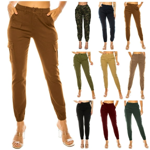 FRSASU Cargo Pants for Women Low Waisted Button Solid Casual Pants Baggy Stretchy Wide Leg Streetwear with Pockets Yellow